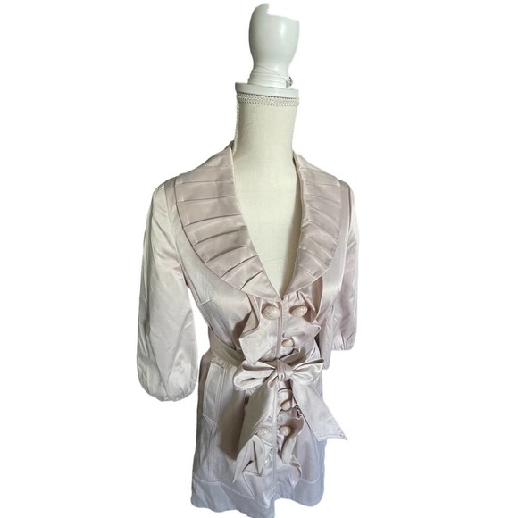 NWT C Luce Womens Double Breasted Ruffle Trench Coat Puff Sleeve Size S Pink - Picture 4 of 13